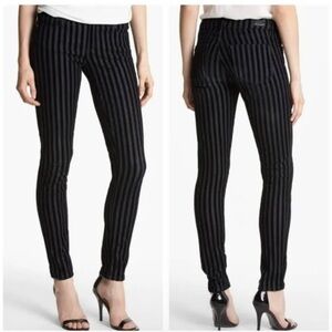 Paige Women Jeans Verdugo Ultra Skinny Velvet Flocked Stripe Denim Black Size 25